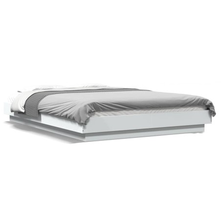 vidaXL Estructura de cama con LED madera ingeniería blanco 135x190 cm