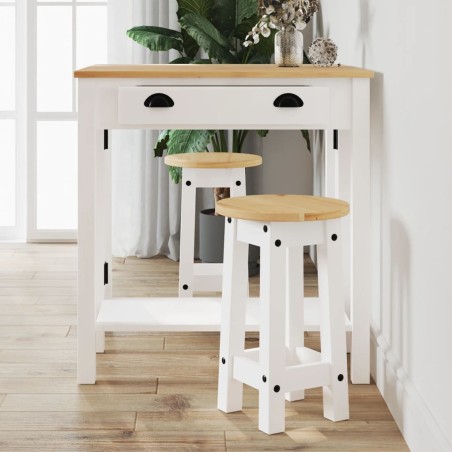 vidaXL Set de bar 3 piezas madera maciza de pino blanco