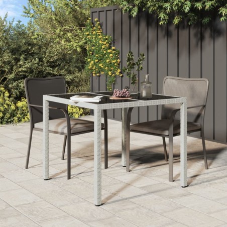 vidaXL Mesa jardín vidrio templado ratán sintético 90x90x75 cm blanco