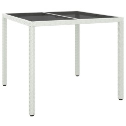 vidaXL Mesa jardín vidrio templado ratán sintético 90x90x75 cm blanco