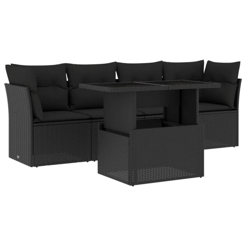 vidaXL Set de muebles de jardín 5 pzas y cojines ratán sintético negro vidaXL Set de muebles de jardín 5 pzas y cojines ratán sintético negro