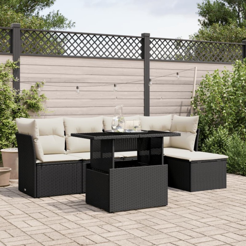 vidaXL Set de sofás de jardín 6 piezas y cojines ratán sintético negro vidaXL Set de sofás de jardín 6 piezas y cojines ratán sintético negro