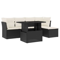 vidaXL Set de sofás de jardín 6 piezas y cojines ratán sintético negro