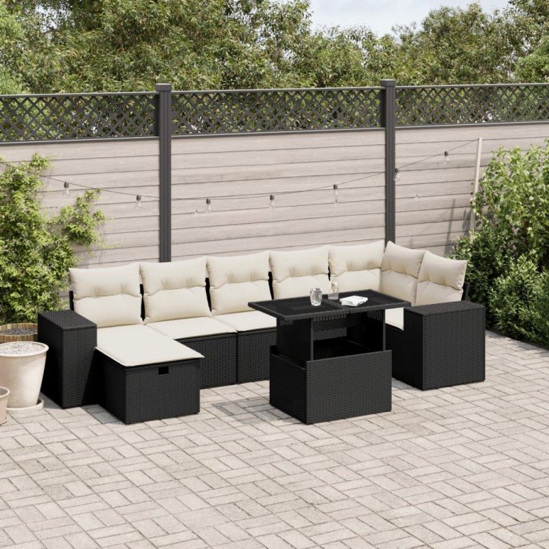 vidaXL Set de sofás de jardín 8 piezas y cojines ratán sintético negro vidaXL Set de sofás de jardín 8 piezas y cojines ratán sintético negro