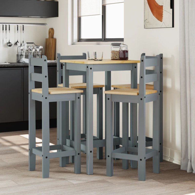 vidaXL Set de bar 5 piezas madera maciza de pino gris vidaXL Set de bar 5 piezas madera maciza de pino gris