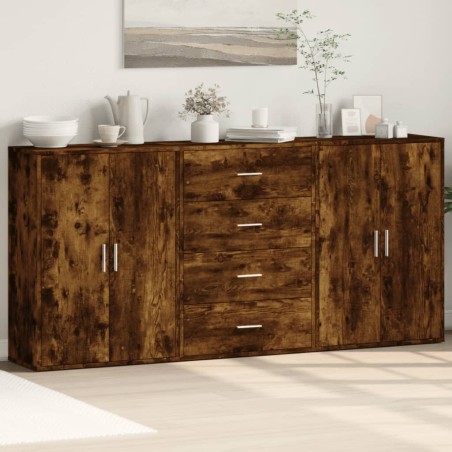 vidaXL Aparadores 3 uds madera de ingeniería roble ahumado 60x31x84 cm