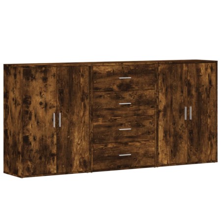vidaXL Aparadores 3 uds madera de ingeniería roble ahumado 60x31x84 cm