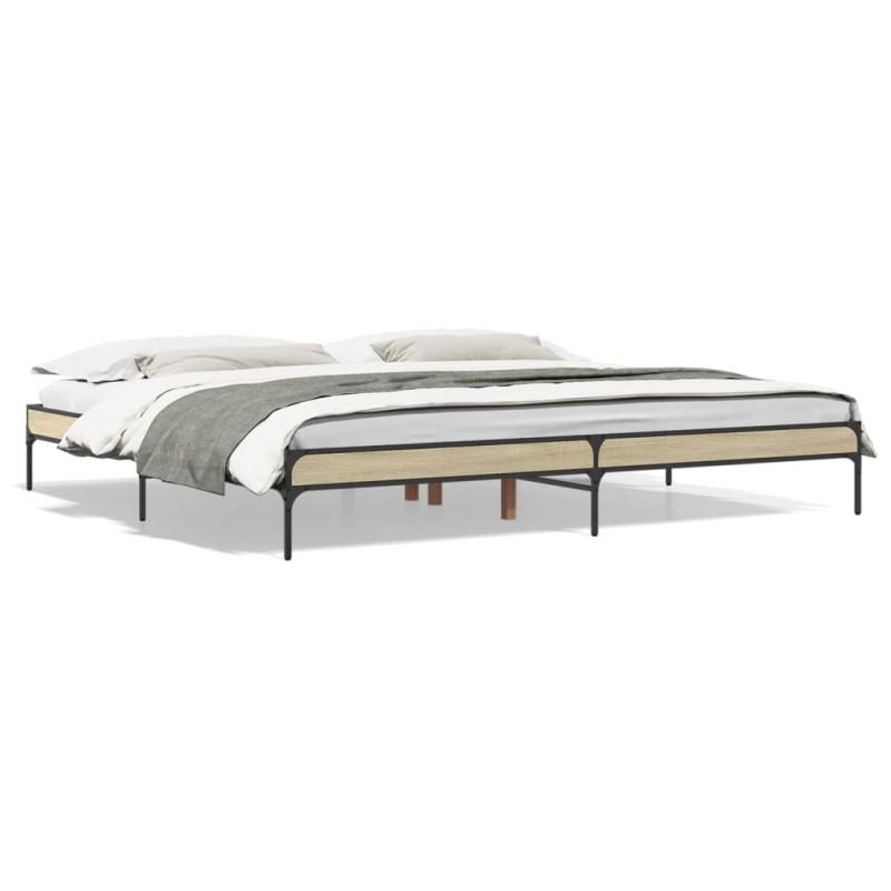 vidaXL Estructura cama madera ingeniería metal roble Sonoma 200x200 cm