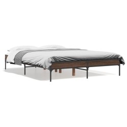 vidaXL Estructura cama madera ingeniería metal marrón roble 140x190 cm