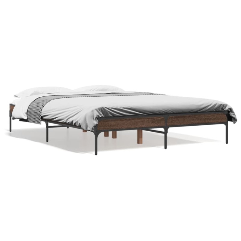 vidaXL Estructura cama madera ingeniería metal marrón roble 140x190 cm vidaXL Estructura cama madera ingeniería metal marrón roble 140x190 cm
