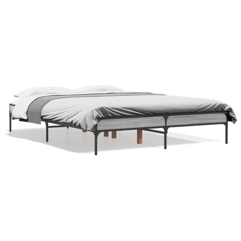 vidaXL Estructura cama madera ingeniería metal gris Sonoma 120x190 cm vidaXL Estructura cama madera ingeniería metal gris Sonoma 120x190 cm