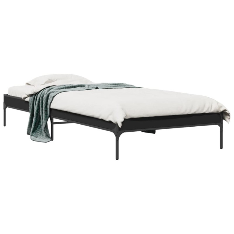 vidaXL Estructura de cama madera de ingeniería y metal negra 75x190 cm vidaXL Estructura de cama madera de ingeniería y metal negra 75x190 cm