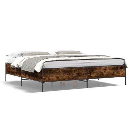 vidaXL Estructura cama madera ingeniería metal roble ahumado 180x200cm
