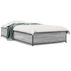 vidaXL Estructura cama madera ingeniería metal gris Sonoma 75x190 cm