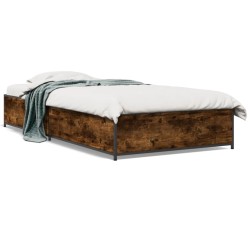 vidaXL Estructura cama madera ingeniería metal roble ahumado 90x190 cm