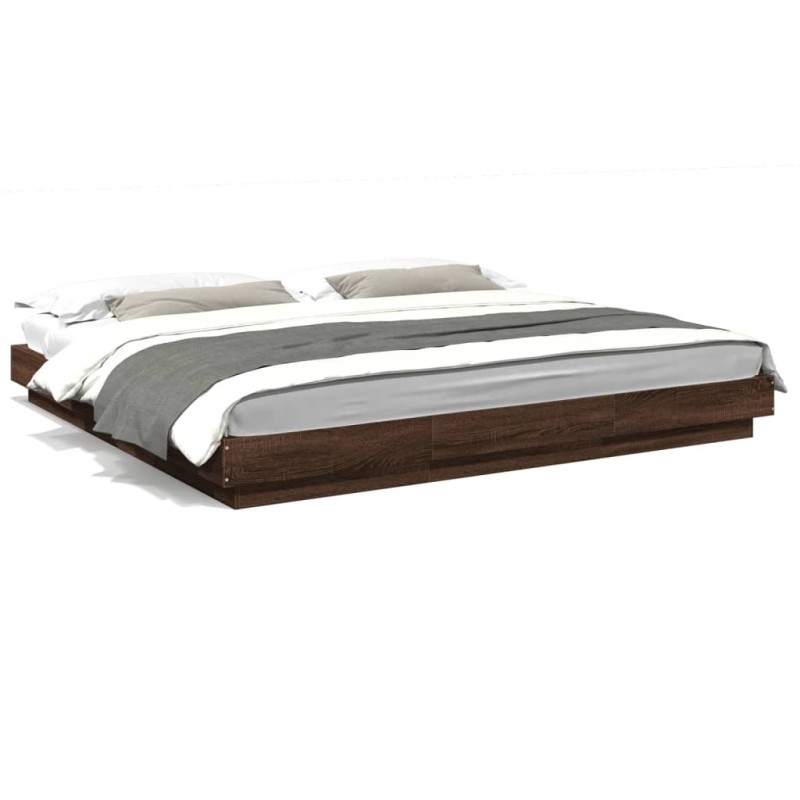vidaXL Estructura de cama con luces LED madera roble marrón 200x200 cm vidaXL Estructura de cama con luces LED madera roble marrón 200x200 cm