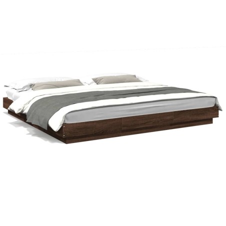 vidaXL Estructura de cama con luces LED madera roble marrón 200x200 cm