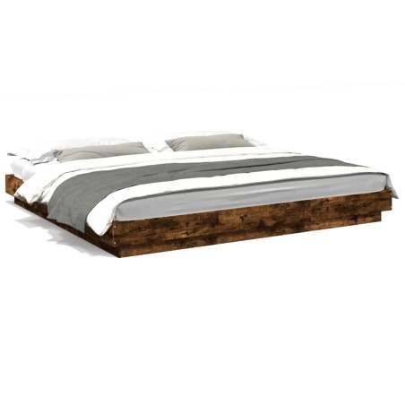 vidaXL Estructura cama con luces LED madera roble ahumado 180x200 cm