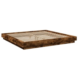 vidaXL Estructura cama con luces LED madera roble ahumado 180x200 cm