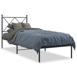 vidaXL Estructura de cama con cabecero metal negro 75x190 cm