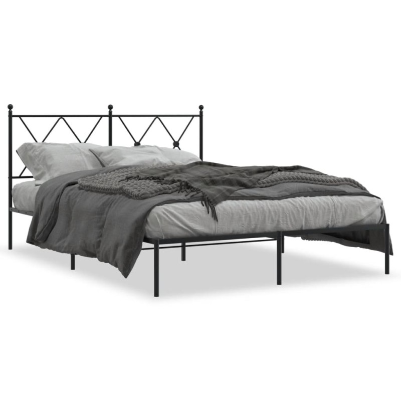 vidaXL Estructura de cama con cabecero metal negro 135x190 cm vidaXL Estructura de cama con cabecero metal negro 135x190 cm