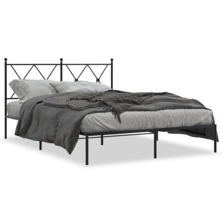 vidaXL Estructura de cama con cabecero metal negro 135x190 cm