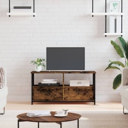 vidaXL Mueble TV hierro madera contrachapada roble ahumado 90x33x45cm