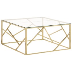 vidaXL Mesa de centro dorada acero inoxidable y vidrio templado