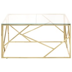 vidaXL Mesa de centro dorada acero inoxidable y vidrio templado
