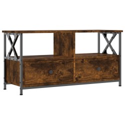 vidaXL Mueble TV hierro madera contrachapada roble ahumado 90x33x45cm