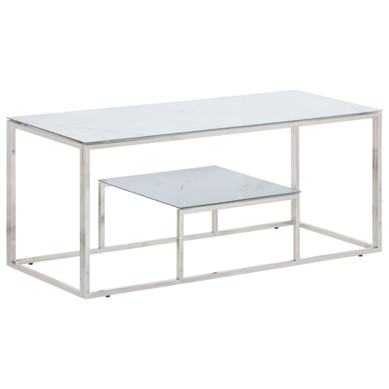 vidaXL Mesa de centro plateada acero inoxidable y vidrio templado vidaXL Mesa de centro plateada acero inoxidable y vidrio templado