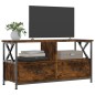 vidaXL Mueble TV hierro madera contrachapada roble ahumado 90x33x45cm vidaXL Mueble TV hierro madera contrachapada roble ahumado 90x33x45cm