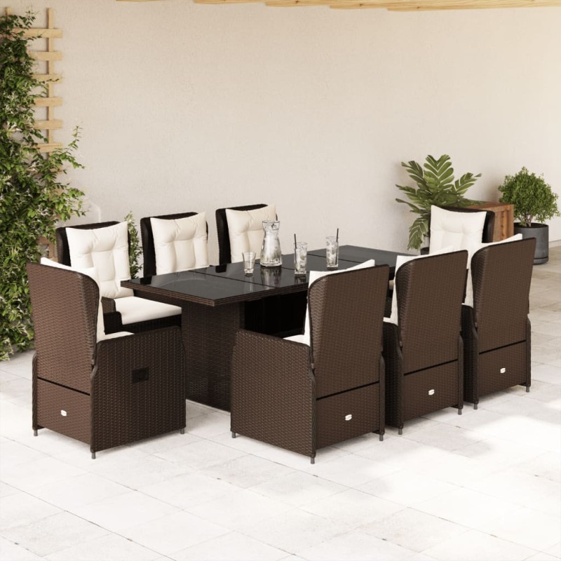 vidaXL Set comedor para jardín 9 pzas y cojines ratán sintético marrón vidaXL Set comedor para jardín 9 pzas y cojines ratán sintético marrón