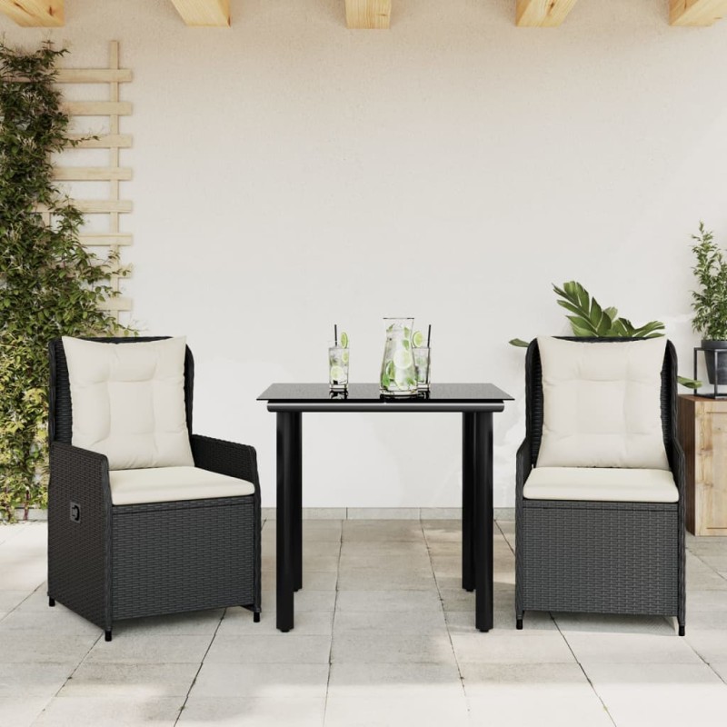 vidaXL Set comedor de jardín 3 pzas con cojines ratán sintético negro vidaXL Set comedor de jardín 3 pzas con cojines ratán sintético negro