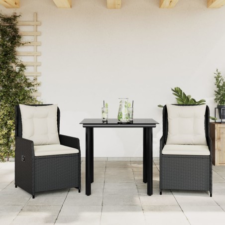 vidaXL Set comedor de jardín 3 pzas con cojines ratán sintético negro