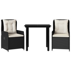 vidaXL Set comedor de jardín 3 pzas con cojines ratán sintético negro