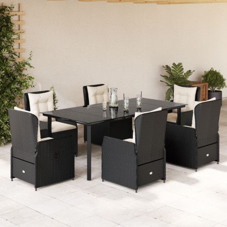 vidaXL Set de comedor de jardín 7 pzas y cojines ratán sintético negro