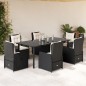 vidaXL Set de comedor de jardín 7 pzas y cojines ratán sintético negro
