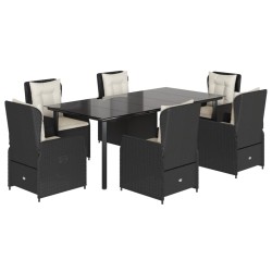 vidaXL Set de comedor de jardín 7 pzas y cojines ratán sintético negro