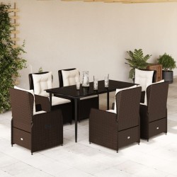 vidaXL Set comedor de jardín 7 pzas con cojines ratán sintético marrón