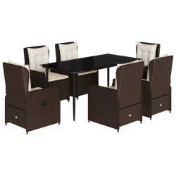 vidaXL Set comedor de jardín 7 pzas con cojines ratán sintético marrón