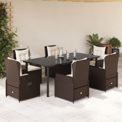 vidaXL Set comedor de jardín 7 pzas con cojines ratán sintético marrón