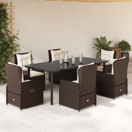 vidaXL Set comedor de jardín 7 pzas con cojines ratán sintético marrón
