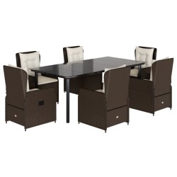 vidaXL Set comedor de jardín 7 pzas con cojines ratán sintético marrón
