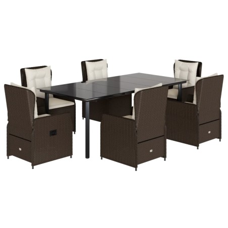 vidaXL Set comedor de jardín 7 pzas con cojines ratán sintético marrón