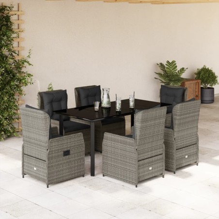 vidaXL Set comedor jardín 7 pzas y cojines ratán sintético gris
