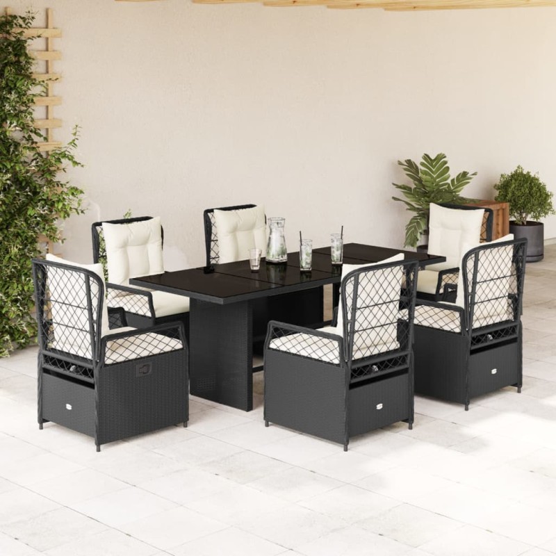 vidaXL Set de comedor de jardín 7 pzas y cojines ratán sintético negro vidaXL Set de comedor de jardín 7 pzas y cojines ratán sintético negro