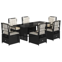 vidaXL Set de comedor de jardín 7 pzas y cojines ratán sintético negro