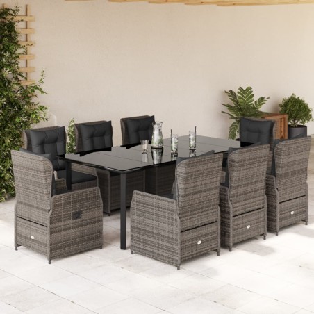 vidaXL Set comedor jardín 9 pzas y cojines ratán sintético gris