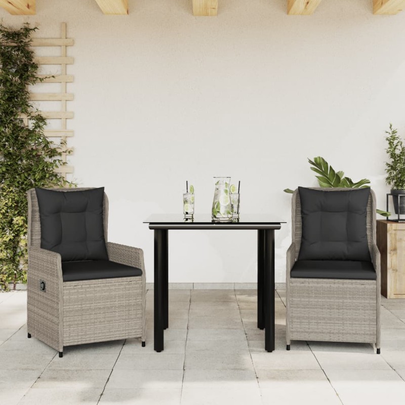 vidaXL Set comedor de jardín 3 pzas cojines ratán sintético gris claro vidaXL Set comedor de jardín 3 pzas cojines ratán sintético gris claro